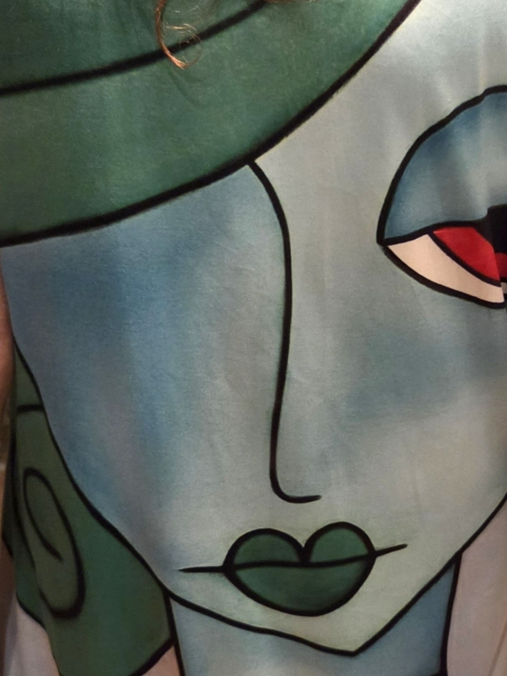 Sleeveless Abstract Face Print Dress in Aqua Green - Picture 3 of 3